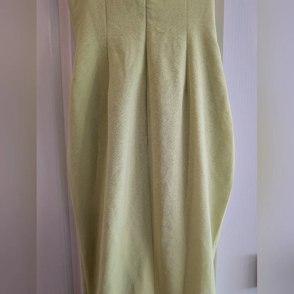 HOUSE OF CB Alessia Asymmetric Feather Trim Midi Dress in Lime Green Size M - Picture 10 of 16